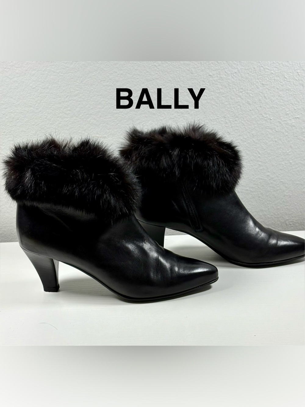 Bally Vintage Ankle Boots, Leather w/ Genuine Mink Trim. Size US-5.5 or EU 36